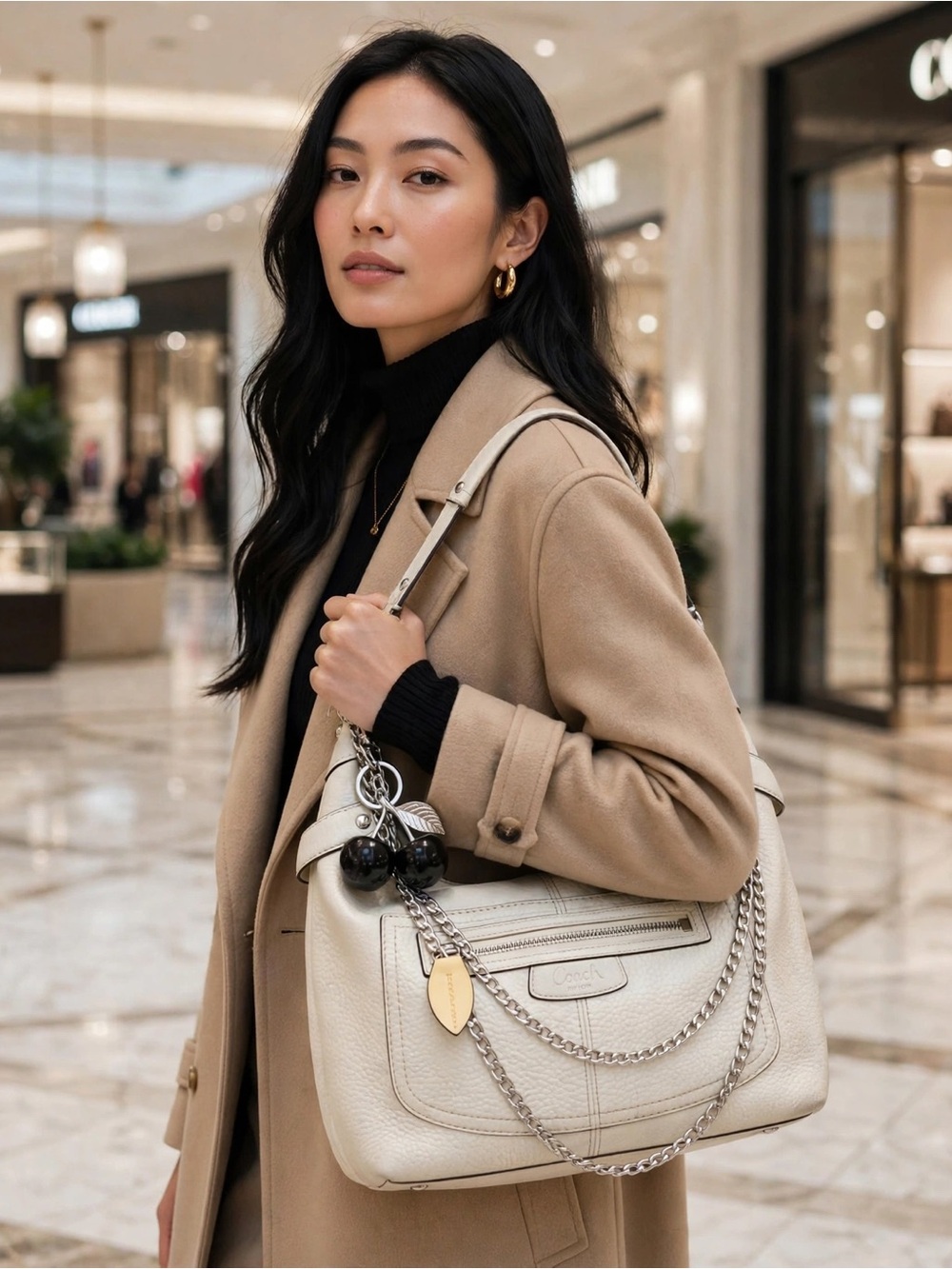 Vintage Coach soho Shoulder Bag Pebbled Leather in Chalk